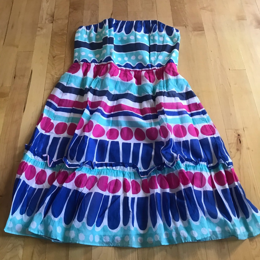VINEYARD VINES STRAPLESS COLORFUL PRINT DRESS